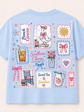 Greta the Porch Goose Graphic Tee Light Blue